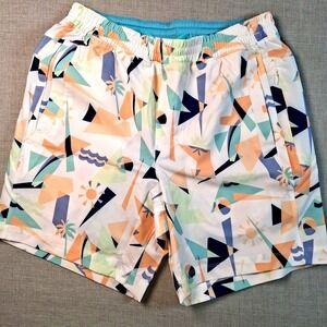 Birddogs Athletic Shorts Mens Medium Multicolor Geometric Palm Tree Beach Print